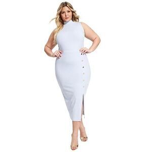 Nina Parker Trendy Plus Size Ribbed Midi Dress Halogen Blue 0X